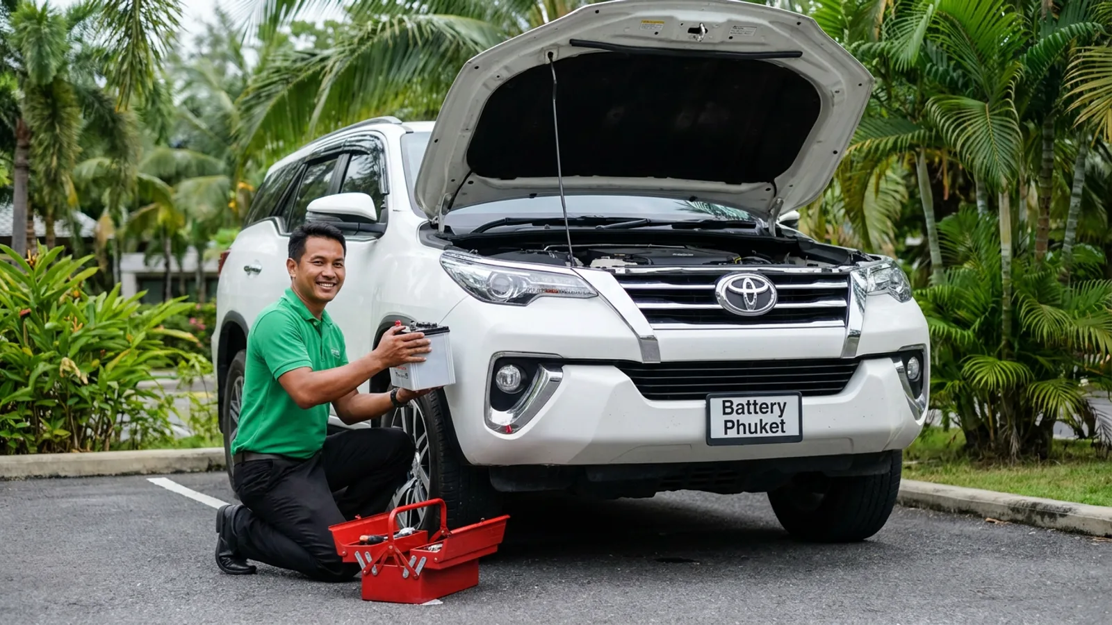 Mobile car battery replacement technician in Phuket